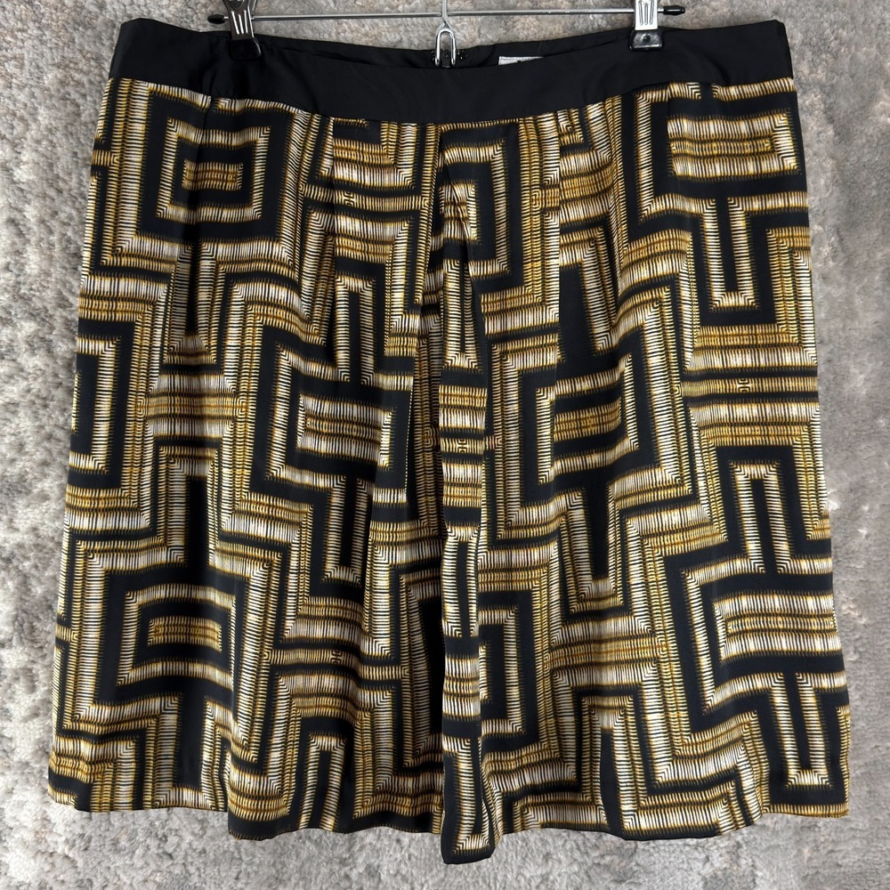 Worthington Size 16 Geometric Knee Length Skirt Lined Yellow Black Zip‎